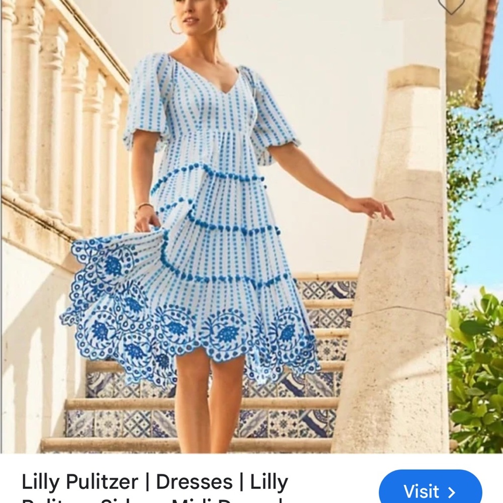 Lilly Pulitzer Blue and White Sidney Women's Midi Dress Size 4